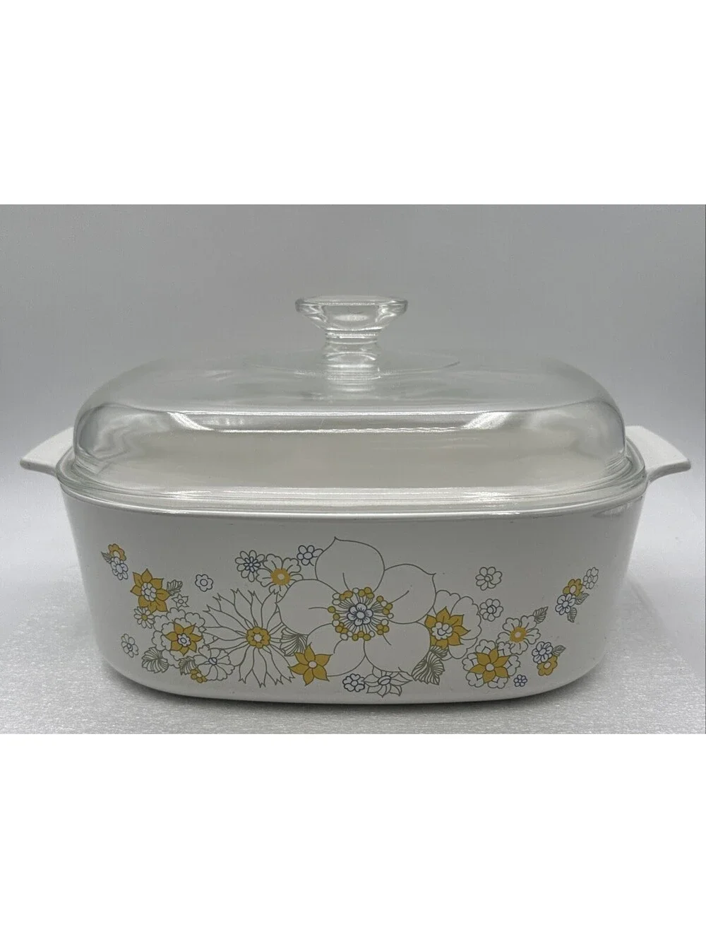 Vintage Corningware 4 qt Floral Bouquet A-84-B Casserole Dish With Clear Lid